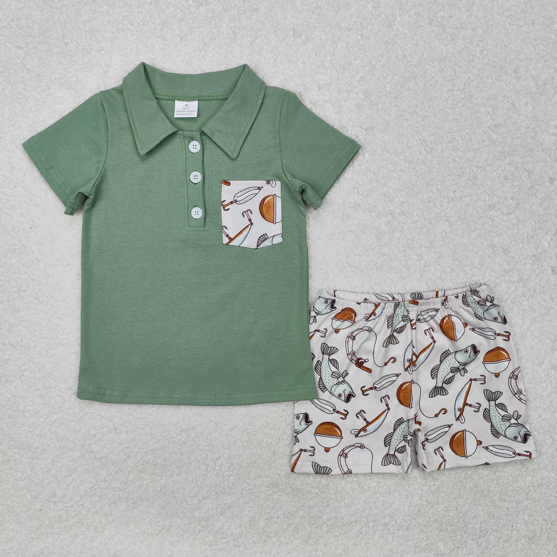 12.19 RTS Sibling Baby Boys Deer Ducks Camo Button Polo Shirts Pockets Shorts Hunting Clothes Set