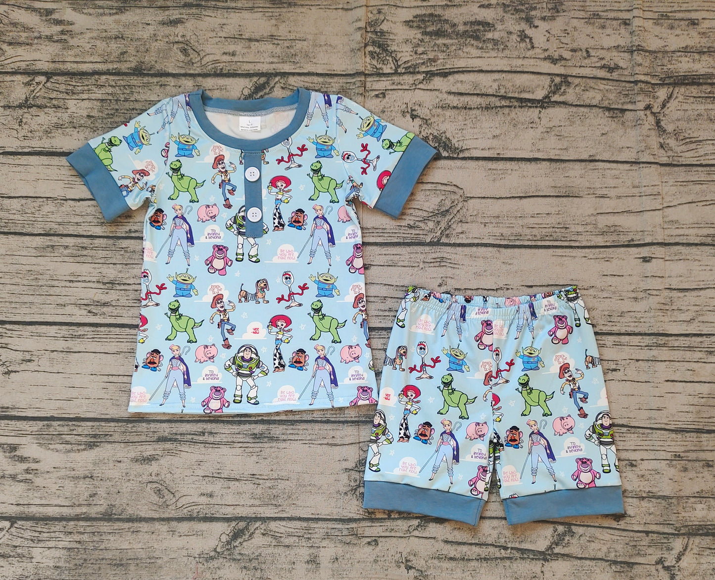 BSSO1247Blue short sleeves bear toy kids boys summer pajamas