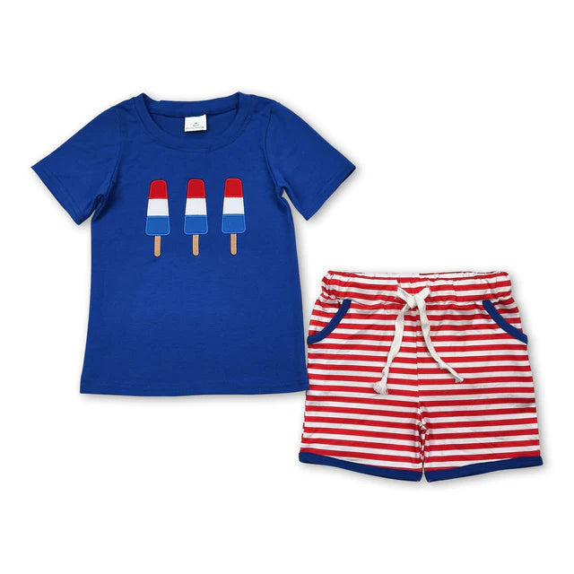 RTS Sibling Blue  top stripe shorts boys 4th of july outfits
