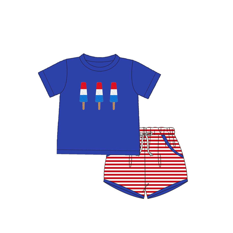 Blue popsicle top stripe shorts boys 4th of july outfits
