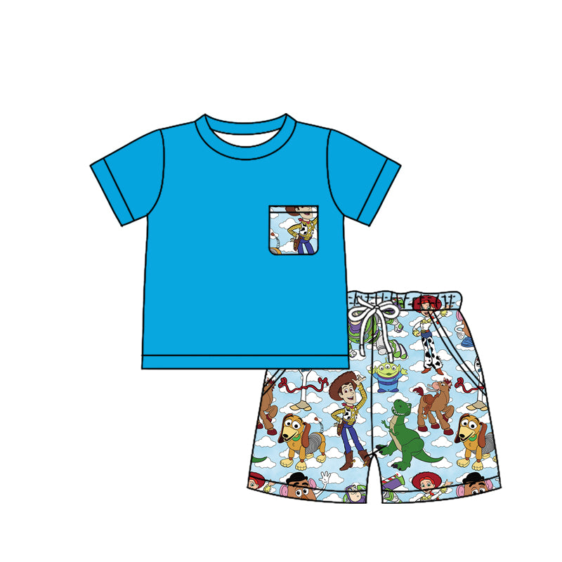 FLOWERSBlue pocket top dog toy shorts boys summer outfits