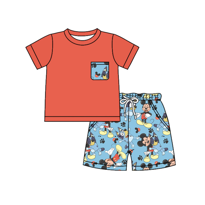 FLOWERSShort sleeves mouse dog top shorts boys pajamas