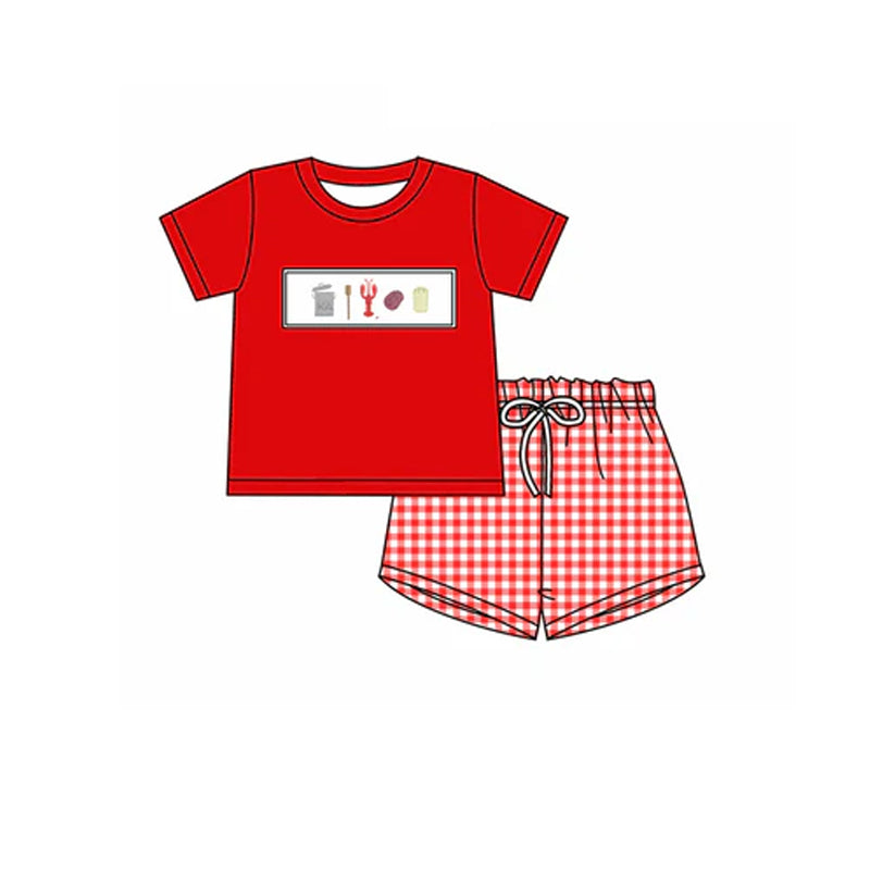 Red plaid crawfish ruffle tunic shorts baby girls clothing
