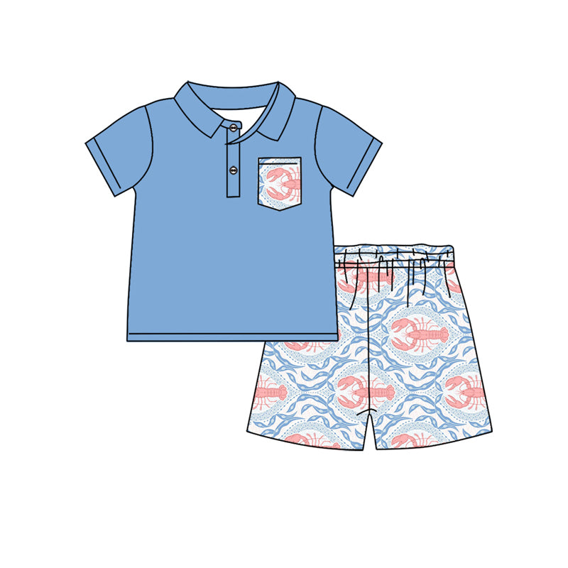 Light blue bow ruffle crawfish tunic shorts girls clothes
