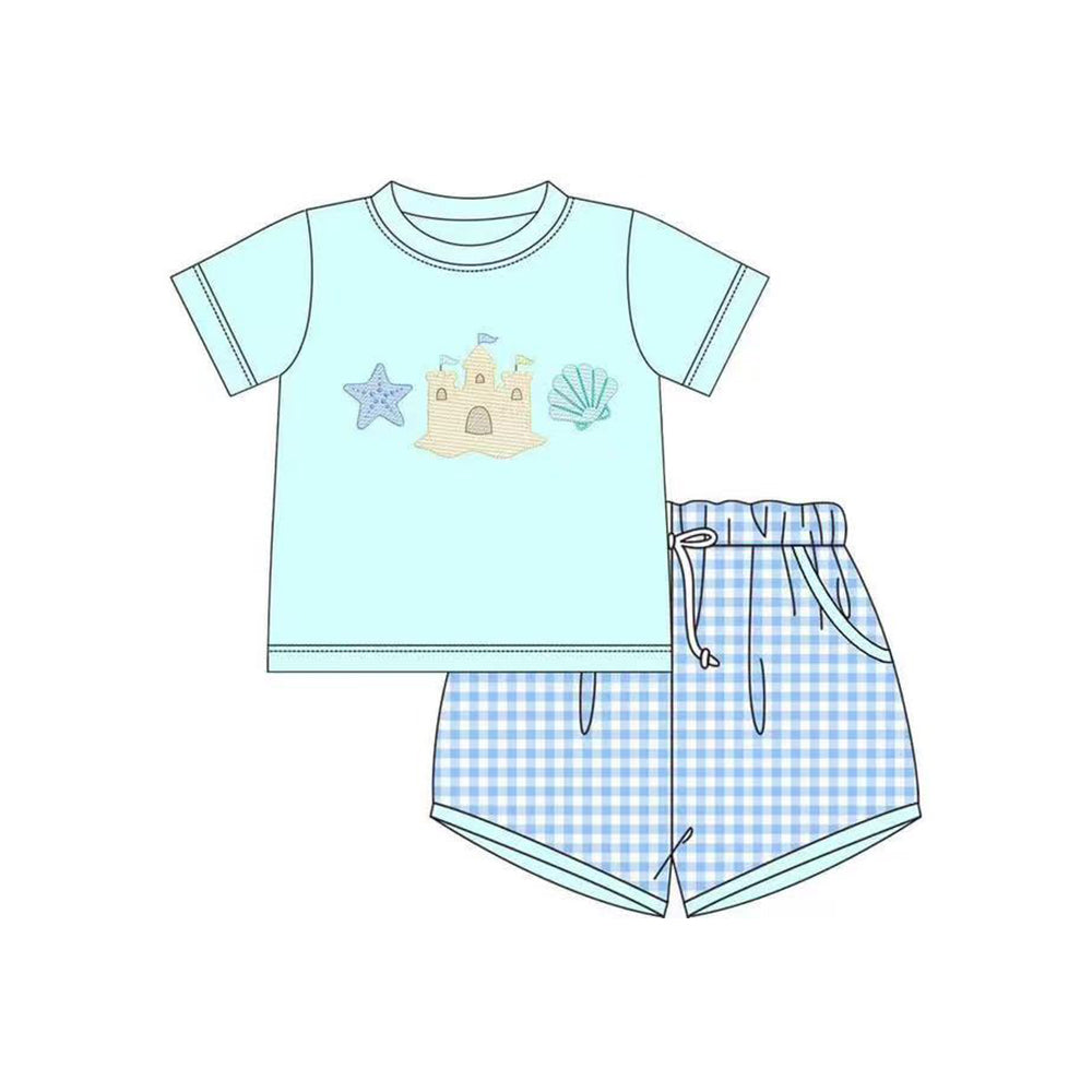 Starfish shell castle top plaid shorts boys kids clothes
