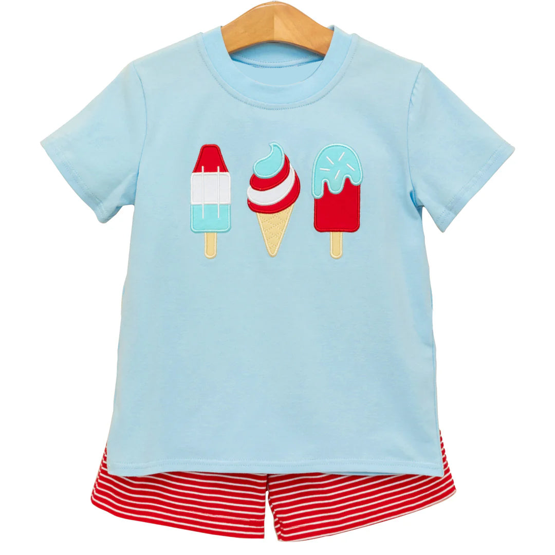 Short sleeves popsicle top stripe shorts boys 4th of july set