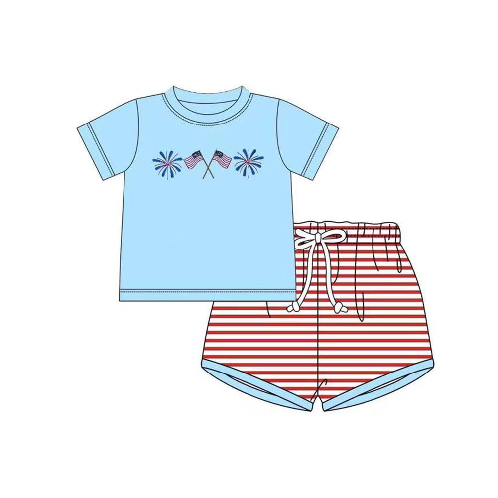 Firework flag top stripe shorts boys 4th of july outfits