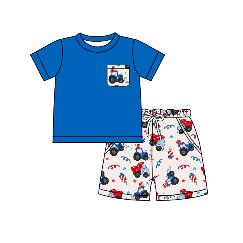 Blue tractor top shorts kids boys 4th of july outfits
