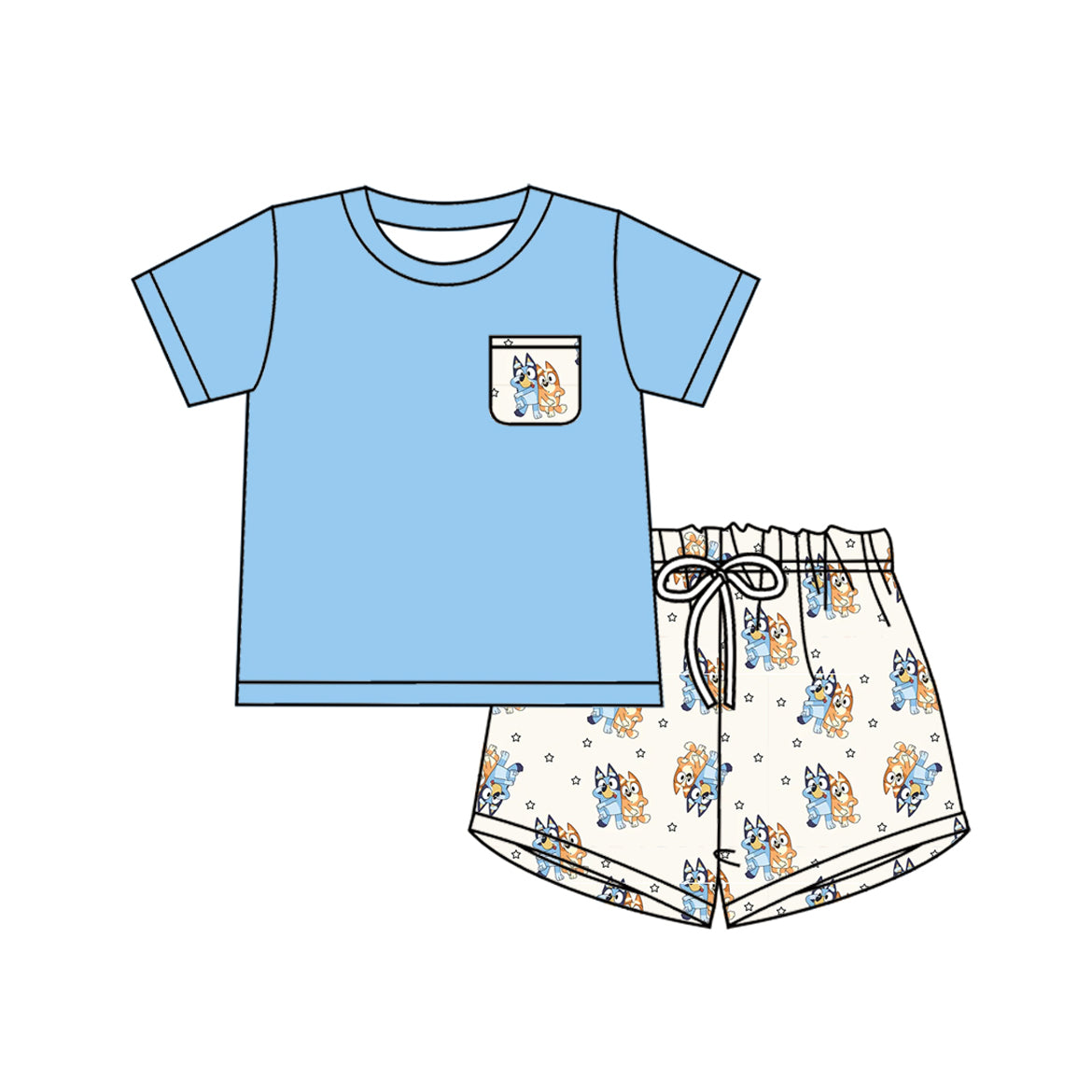 Light blue ruffle dog tunic shorts kids girls summer clothes