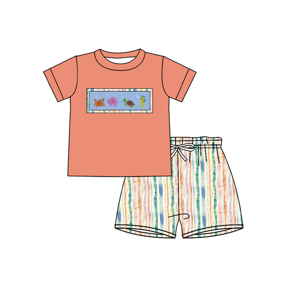 Crab octopus turtle seahorse top shorts boys summer clothes