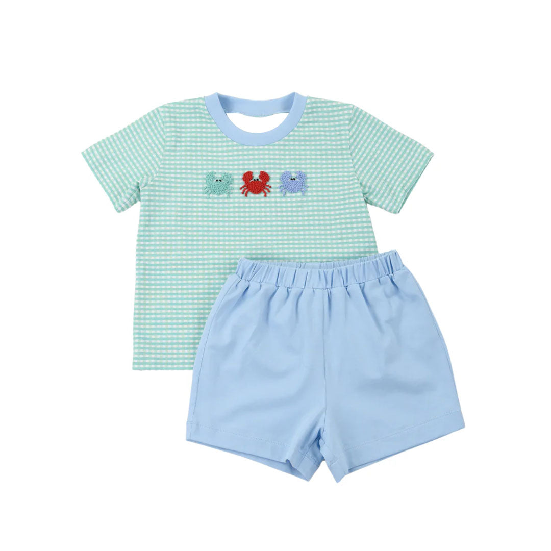 Short sleeves plaid crab top shorts boys summer clothes