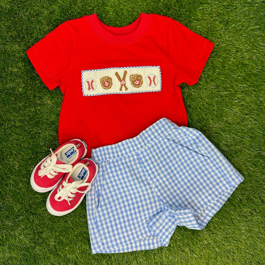 BSSO1283Baby Boys Red Baseball Top Shorts Clothes Sets