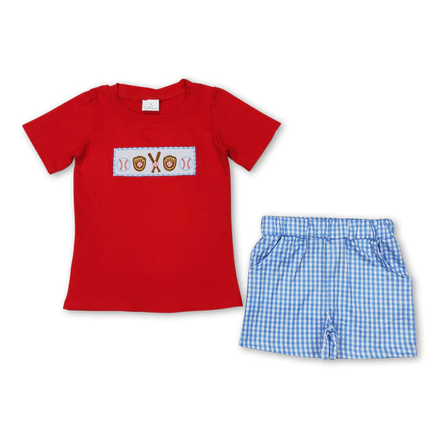 RTS Sibling Red top plaid shorts boys summer outfits