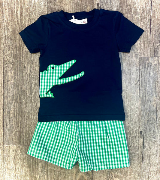 BSSO1284Baby Boys Navy Crocodile Top Shorts Clothes Sets