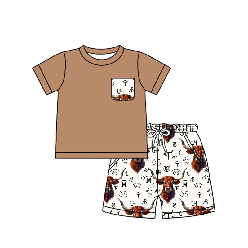Short sleeves khaki top highland cow brands kids boys clothes