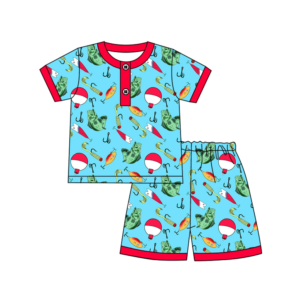 Short sleeves fishing top shorts kids boys pajamas