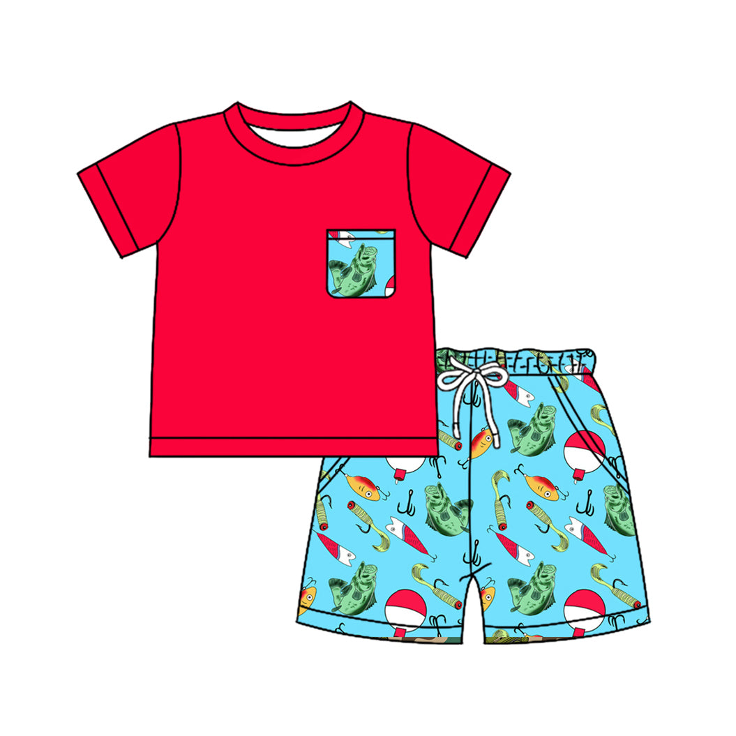 Short sleeves fishing top shorts kids boys pajamas