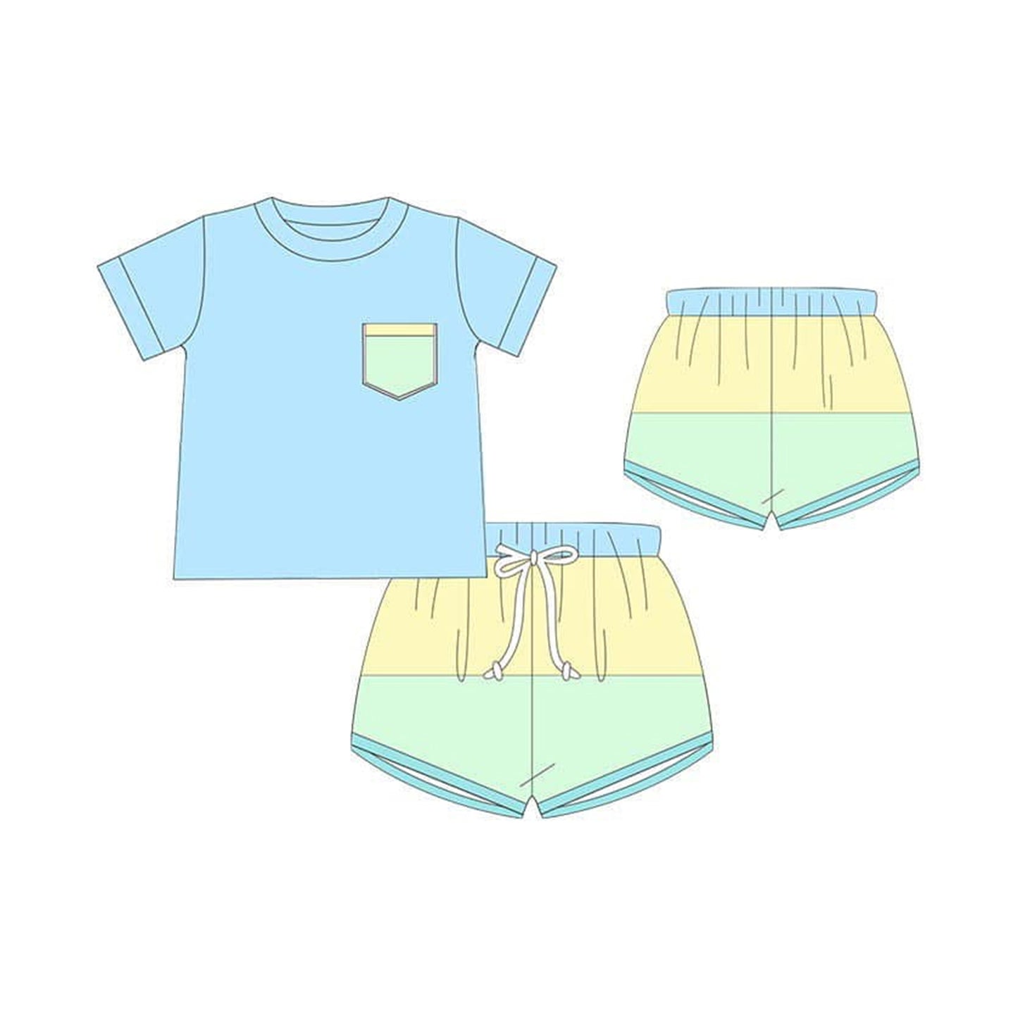 Baby Boys Yellow Short Sleeves Pocket Top Blue Aqua Short Set