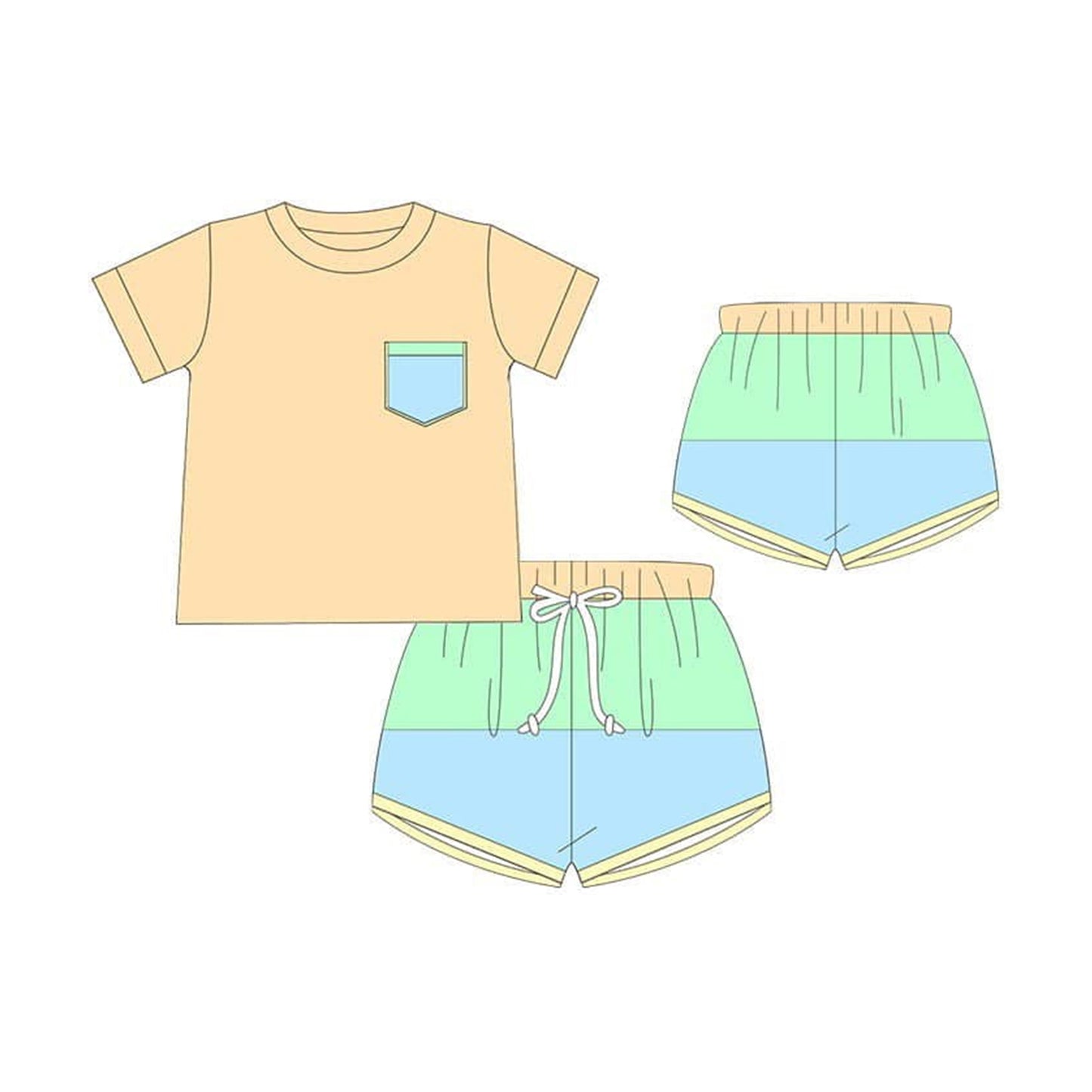 Baby Boys Yellow Short Sleeves Pocket Top Blue Aqua Short Set