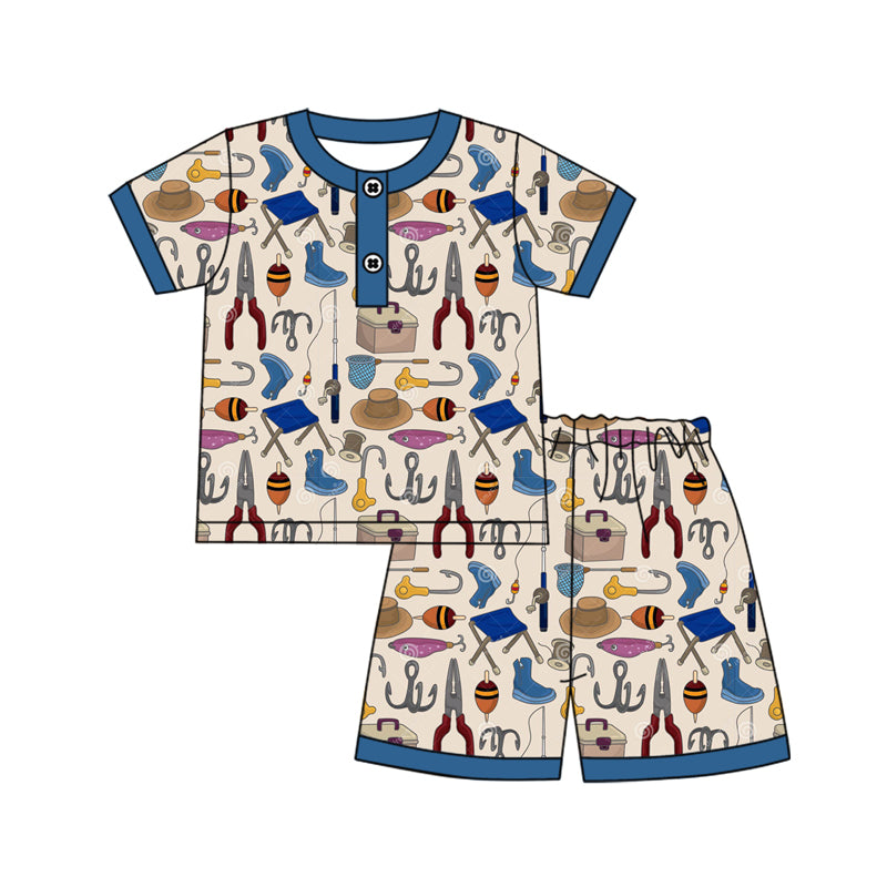 Baby Boys Hot Blue Short Sleeves Pocket Top Fishing Short Hunting Set