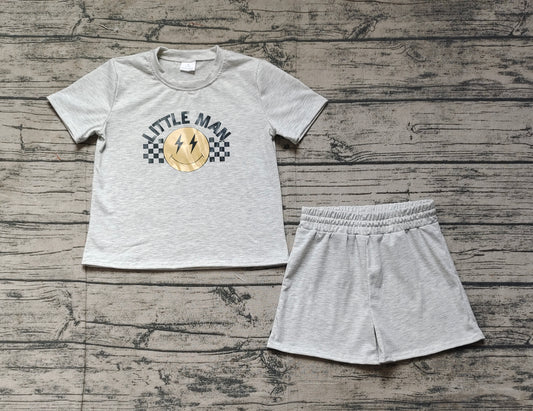 BSSO1303Grey Short Sleeve T-Shirt for Little Boys 'Smiley' Print Kids Fashion Casual Wear