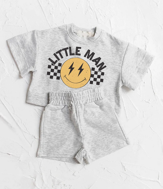 BSSO1303Grey Short Sleeve T-Shirt for Little Boys 'Smiley' Print Kids Fashion Casual Wear