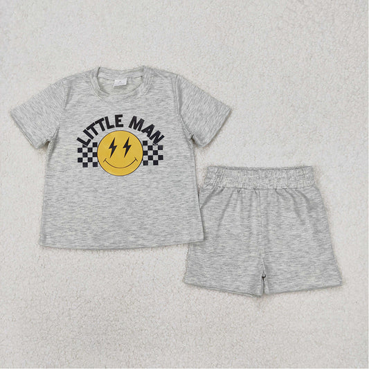 4.22 BSSO1303  RTS NO MOQ Grey short sleeves little man smile kids boys clothes