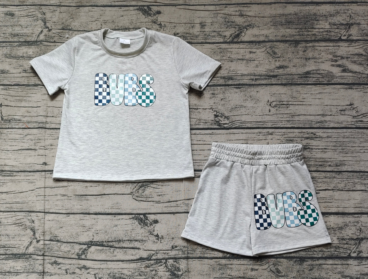 BSSO1304Kids Boys Grey Plaid Short Sleeve Clothing Bubs Patterned Outfit for Children