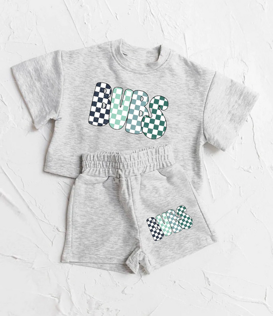 BSSO1304Kids Boys Grey Plaid Short Sleeve Clothing Bubs Patterned Outfit for Children