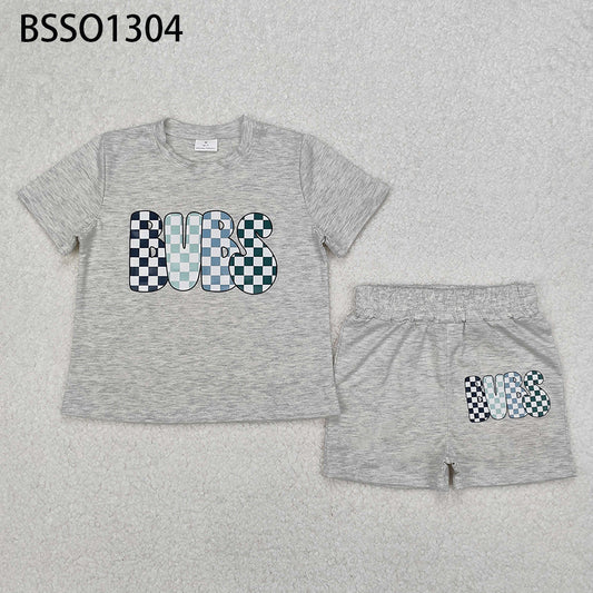 USA Shop (in stock) BSSO1304 Kids Boys Grey Plaid Short Sleeve Clothing Bubs Patterned Outfit for Children