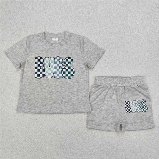 USA Warehouse (IN STOCK) BSSO1304Grey Plaid Short Sleeve Kids Boys Clothes Bubs Clothing for Boys