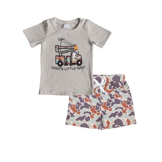 BSSO1307Boys Camouflage Lineman Top with Short Sleeves And Matching Shorts Set Fashionable Military Print Outfit for Kids