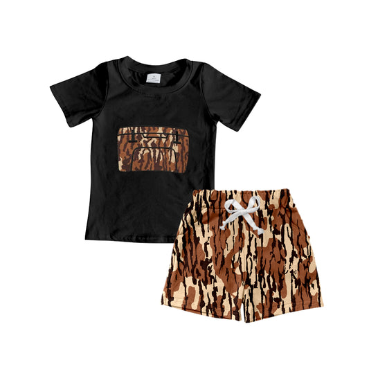 BSSO1309Boys Camouflage Fishing Top Shorts Set Brown Bottomland Design Kids Outdoor Clothing