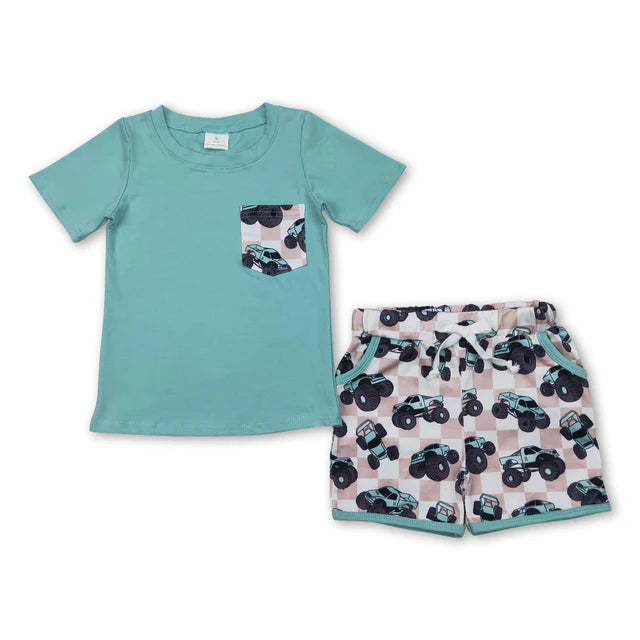 USA Warehouse (IN STOCK) Baby Boys Summer Embroidered and Printed Short-Sleeve Top and Shorts Set