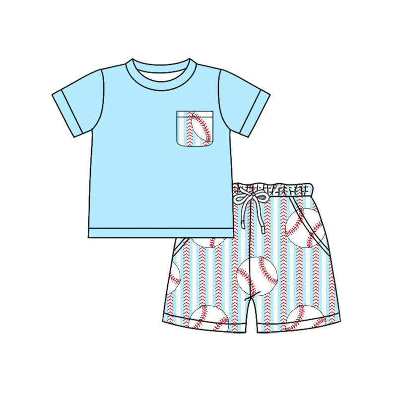 Boys Baseball Shorts with Pocket Short Sleeve Top Set Casual Sports Outfit for Kids