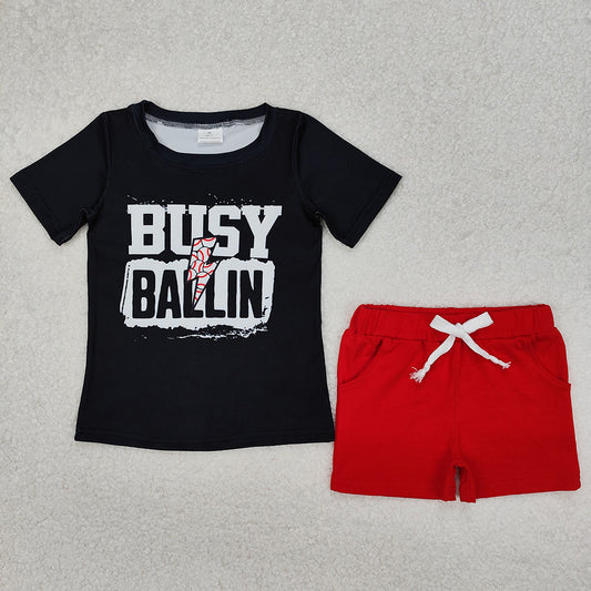BSSO1318 New Rts No Moq 8-9 Days By Air Arrived it Black busy ballin baseball top red shorts boys clothes