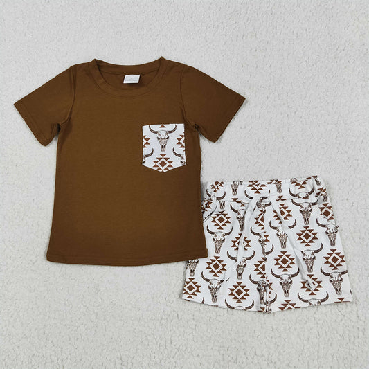 8.25  BSSO1319 RTS NO MOQ Baby Boys Summer Boys Outfits baby boy clothes cow head short sleeve shorts set