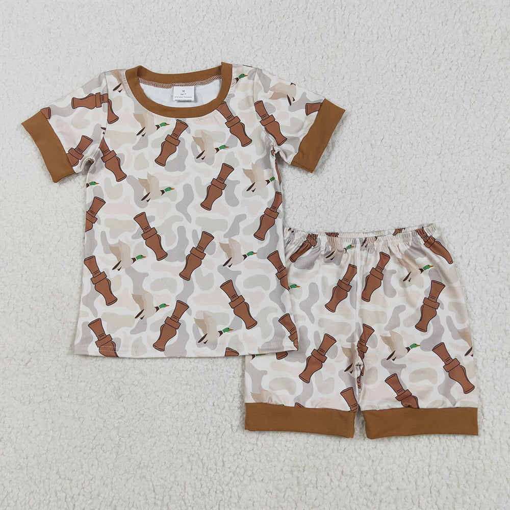 BSSO1324RTS NO MOQ Baby Boys Summer Pajamas Outfits Kids Boys Short Sleeve Pajamas Camouflage Duck Call Print Comfortable Sleepwear for Children