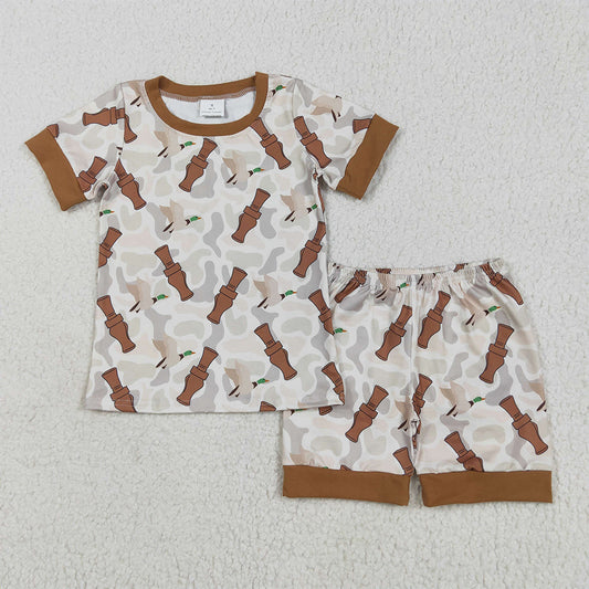 BSSO1324RTS NO MOQ Baby Boys Summer Pajamas Outfits Kids Boys Short Sleeve Pajamas Camouflage Duck Call Print Comfortable Sleepwear for Children