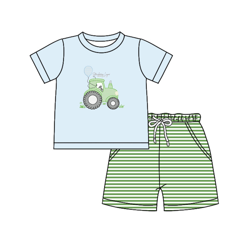 Baby Girls Pink Truck Print Top And Stripes Shorts Outfit Set Cute Casual Clothing Combo for Infants