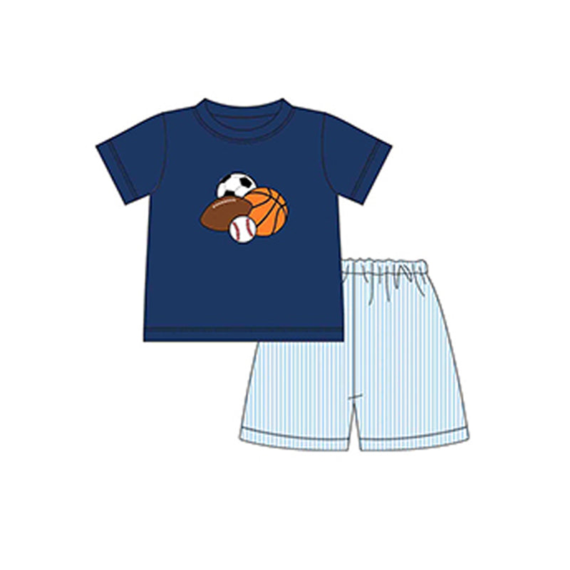 Baby Boys Navy Sports Top Stripes Shorts Clothes Sets
