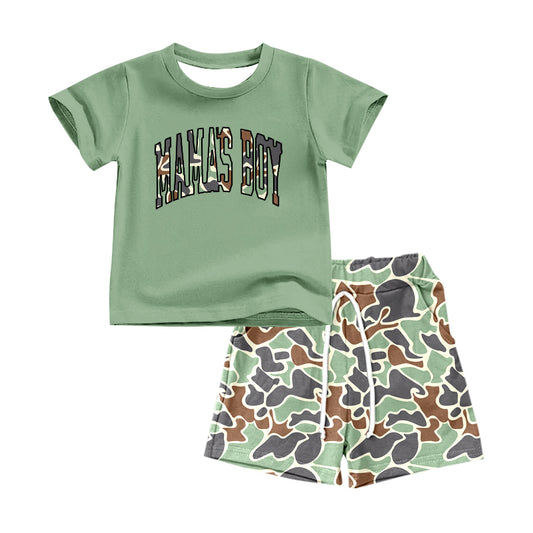 BSSO1344Kids Outfits Short Sleeves Mama's Boy Camouflage Shorts Clothing Set for Children