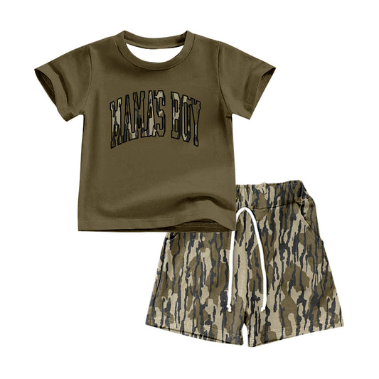 BSSO1345Kids Outfits Short Sleeves Mama's Boy Bottomland Camo Shorts - Casual Clothing for Children