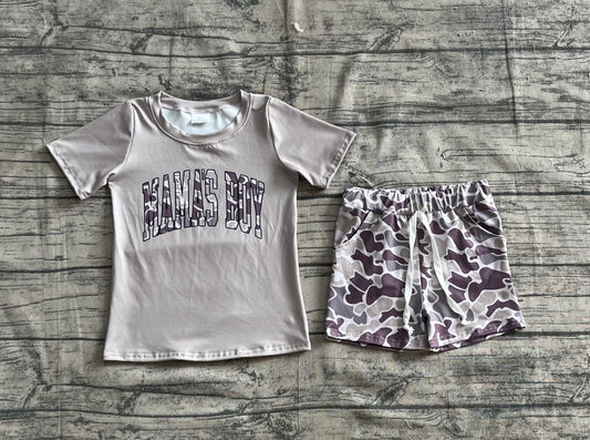 BSSO1346Sample No Moq Fast Coming Baby Boys Summer Boys Outfits Mama's Boy Camouflage Short Sleeve Children Outfit Set Boys' Shorts Clothing Set Fun Patriotic Theme for Little Ones