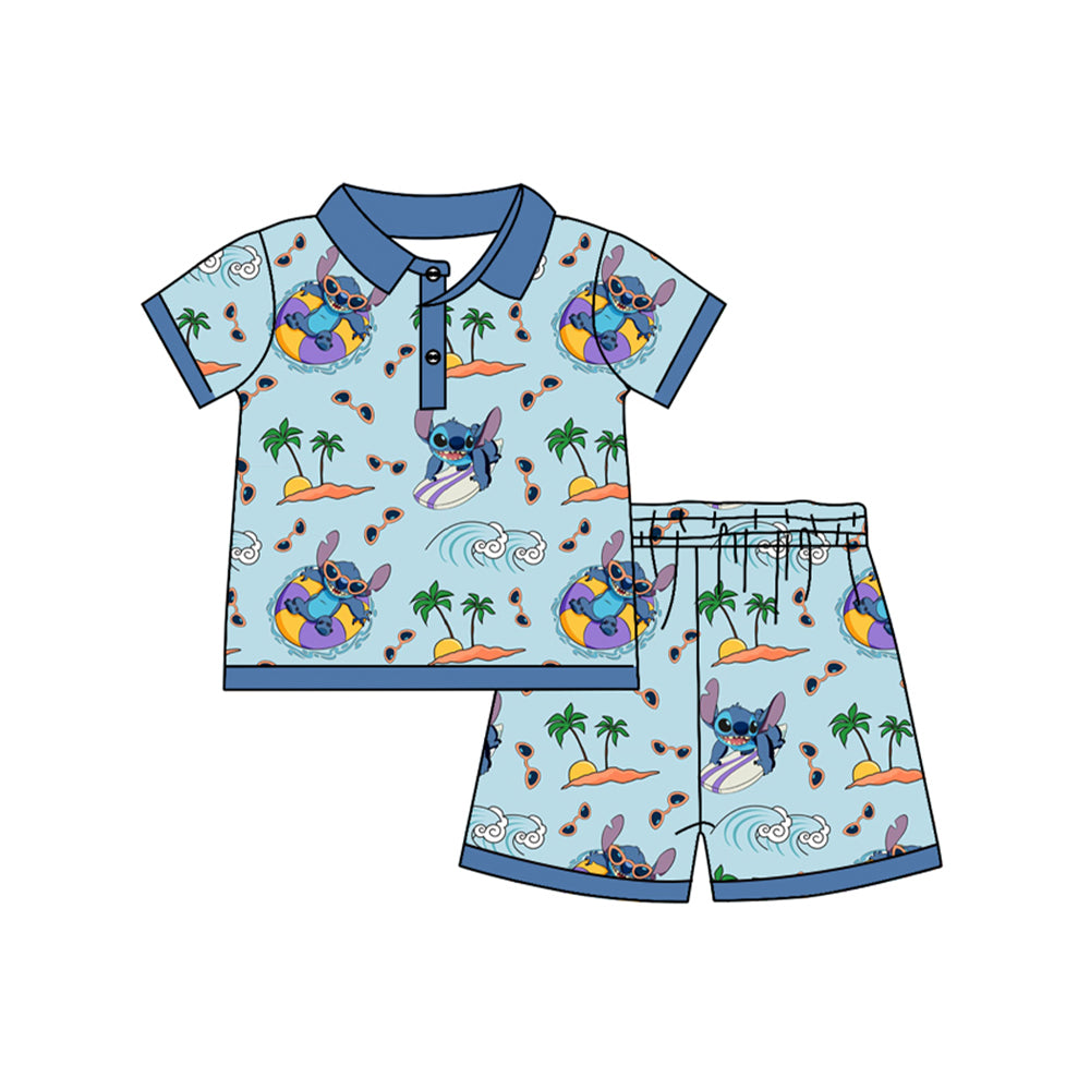 Kids Boys Short Sleeve Koala Polo Shirt And Shorts Summer Outfit Set Casual Breathable Clothing for Active Boys
