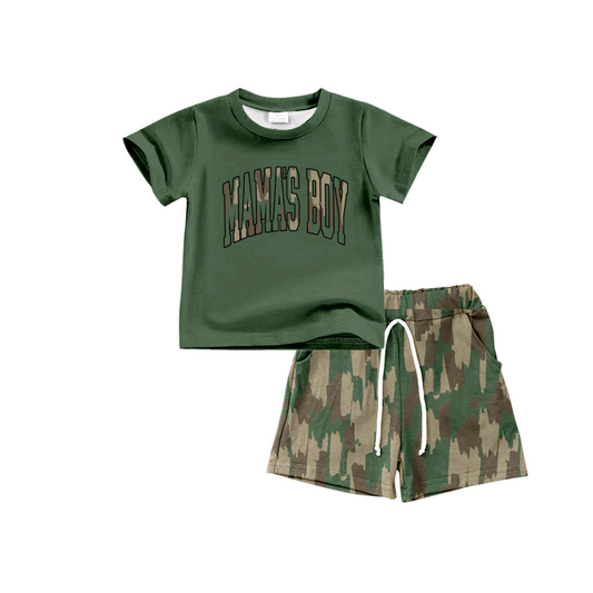 BSSO1353Green Mama's Boy Top Bottomland Shorts Set - Boys Clothing Outfit Combination