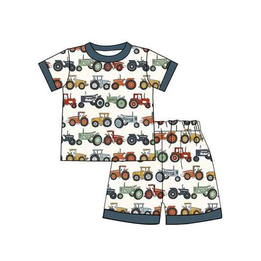 BSSO1358Farm Boy Pajamas Short Sleeves Tractor Top Shorts Set Children's Cotton Sleepwear for Boys