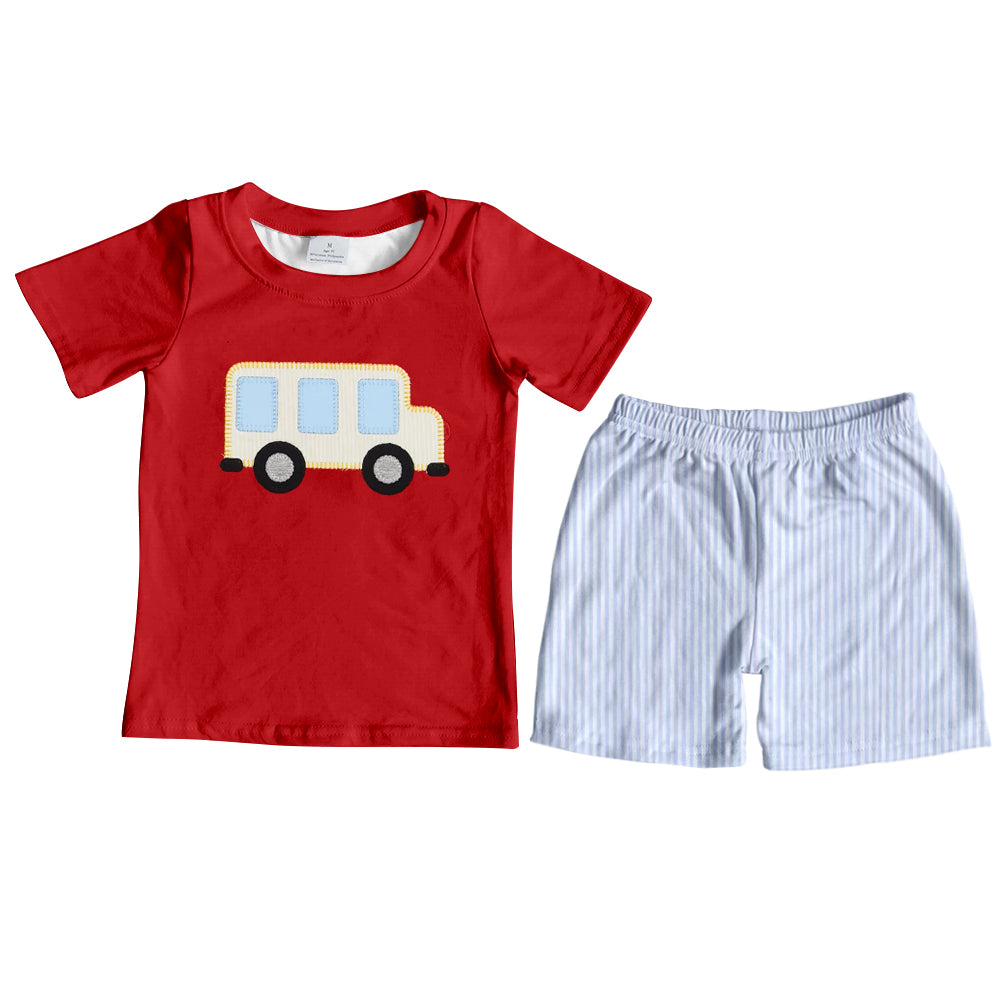Boys Red Striped Top And Shorts Outfit Set Back to School Uniform Casual Comfortable Clothing for Elementary School Kids