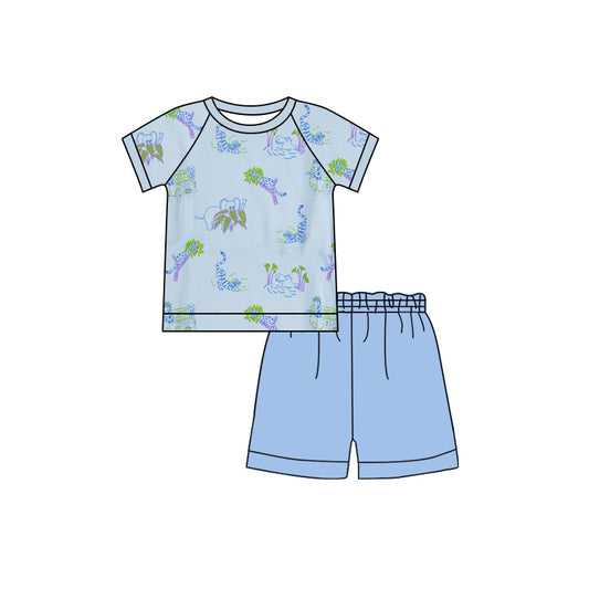 BSSO1361Kids Boys’ Short-Sleeved Elephant Raglan Shorts - A Sporty and Fun Fashion Choice