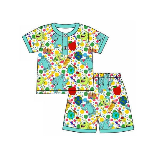 BSSO1363Boys’ School-Ready Short-Sleeve Monster Apple Pajamas